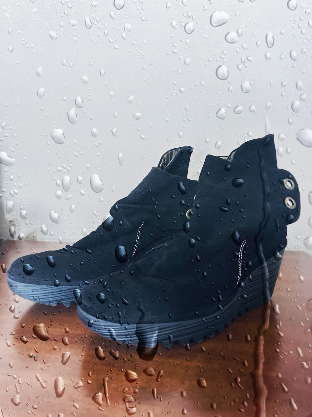 Fly London Black Suede Wedge Ankle Booties
